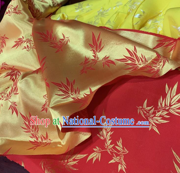 Chinese Classical Bamboo Leaf Pattern Red Silk Fabric Traditional Ancient Hanfu Dress Brocade Cloth