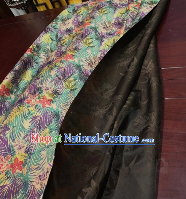 Chinese Classical Green Leaf Pattern Silk Fabric Traditional Ancient Hanfu Dress Brocade Cloth