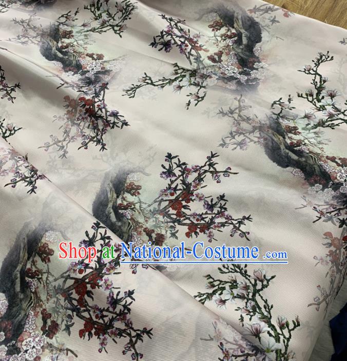 Chinese Classical Plum Blossom Pattern White Silk Fabric Traditional Ancient Hanfu Dress Brocade Cloth