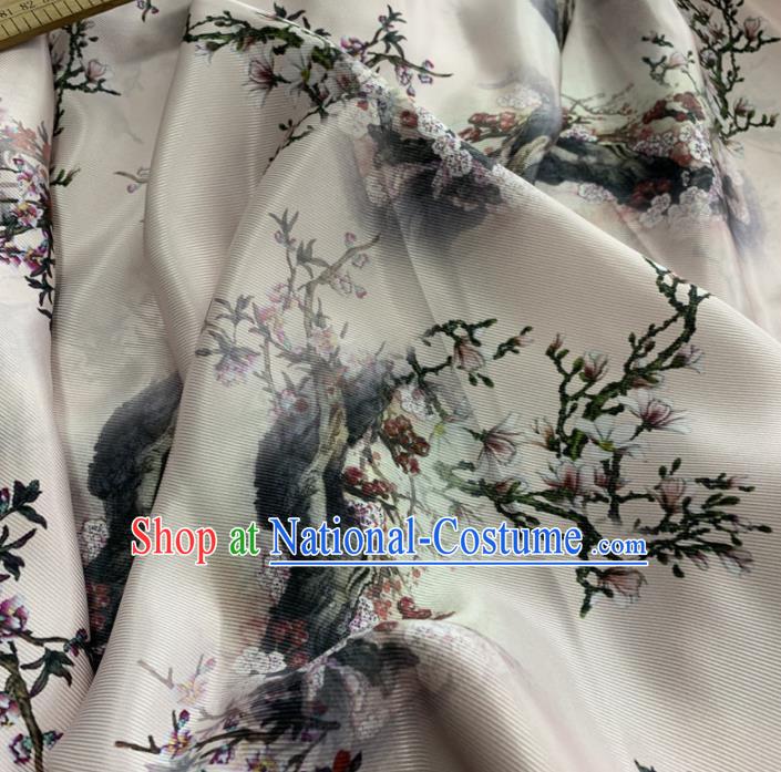 Chinese Classical Plum Blossom Pattern White Silk Fabric Traditional Ancient Hanfu Dress Brocade Cloth