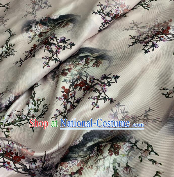 Chinese Classical Plum Blossom Pattern White Silk Fabric Traditional Ancient Hanfu Dress Brocade Cloth