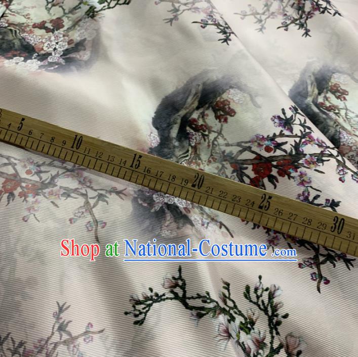 Chinese Classical Plum Blossom Pattern White Silk Fabric Traditional Ancient Hanfu Dress Brocade Cloth