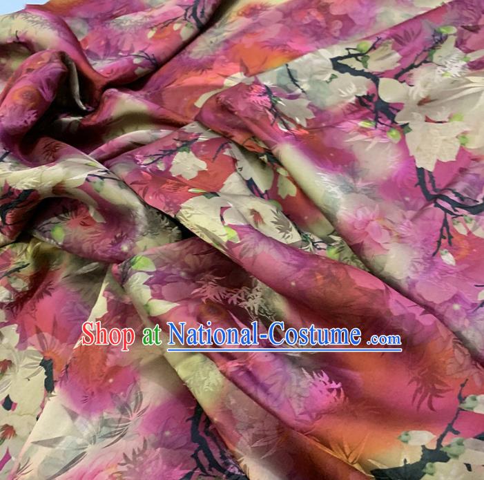 Chinese Classical Flowers Pattern Rosy Silk Fabric Traditional Ancient Hanfu Dress Brocade Cloth