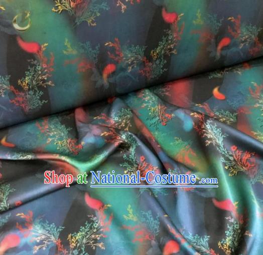 Traditional Chinese Classical Pattern Navy Blue Silk Fabric Ancient Hanfu Dress Brocade Cloth