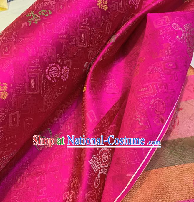 Chinese Classical Pattern Rosy Silk Fabric Traditional Ancient Hanfu Dress Brocade Cloth