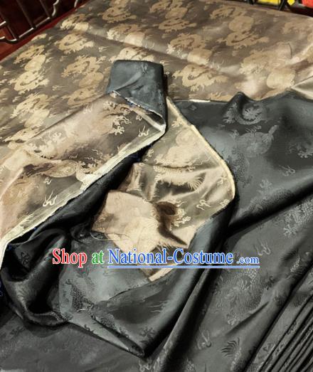 Chinese Classical Dragons Pattern Bronze Silk Fabric Traditional Ancient Hanfu Dress Brocade Cloth