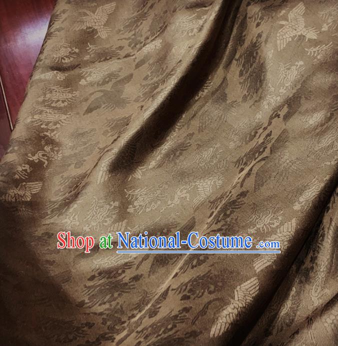 Chinese Classical Cranes Pattern Bronze Silk Fabric Traditional Ancient Hanfu Dress Brocade Cloth