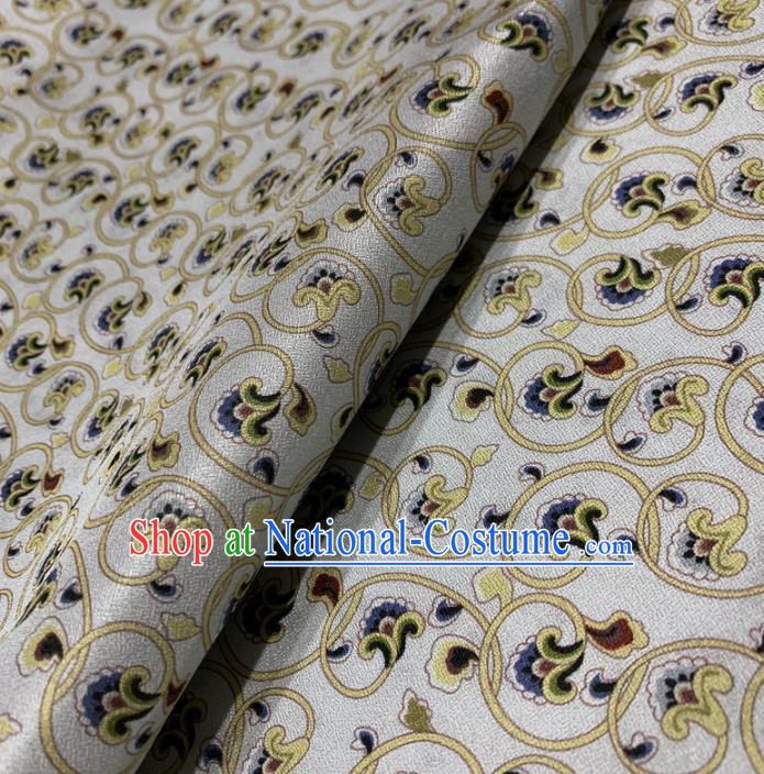 Chinese Classical Flowers Pattern White Silk Fabric Traditional Ancient Hanfu Dress Brocade Cloth