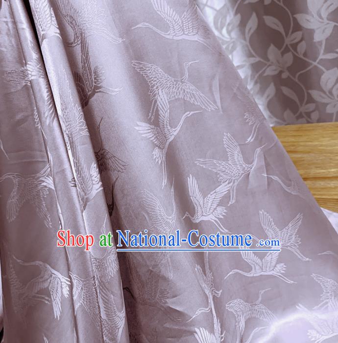 Chinese Classical Cranes Pattern Lilac Silk Fabric Traditional Ancient Hanfu Dress Brocade Cloth