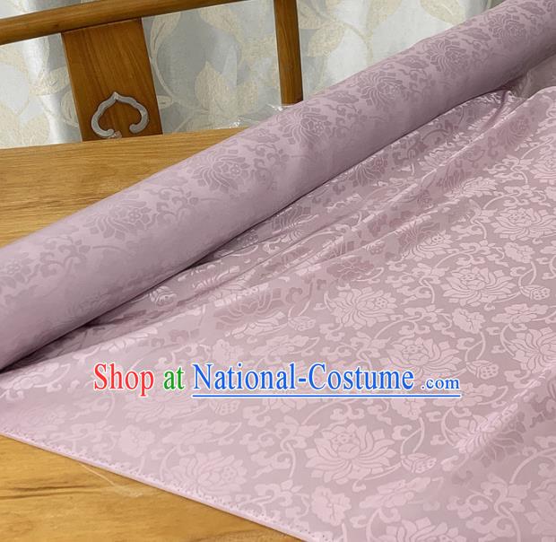 Chinese Classical Lotus Pattern Lilac Silk Fabric Traditional Ancient Hanfu Dress Brocade Cloth