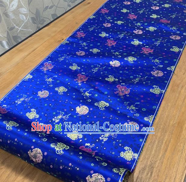 Chinese Classical Lotus Pattern Royalblue Silk Fabric Traditional Ancient Hanfu Dress Brocade Cloth