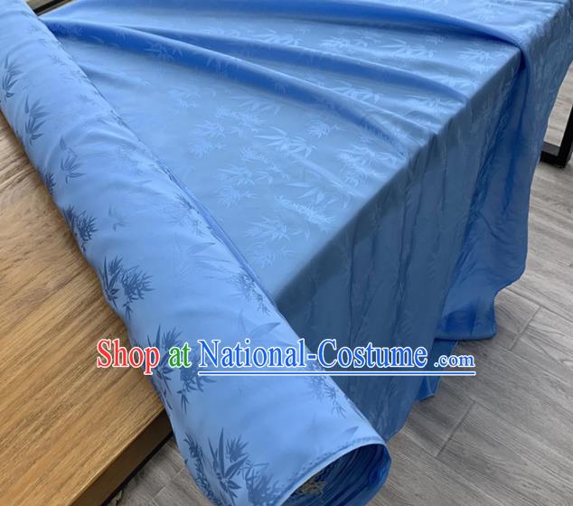 Chinese Classical Bamboo Leaf Pattern Blue Silk Fabric Traditional Ancient Hanfu Dress Brocade Cloth