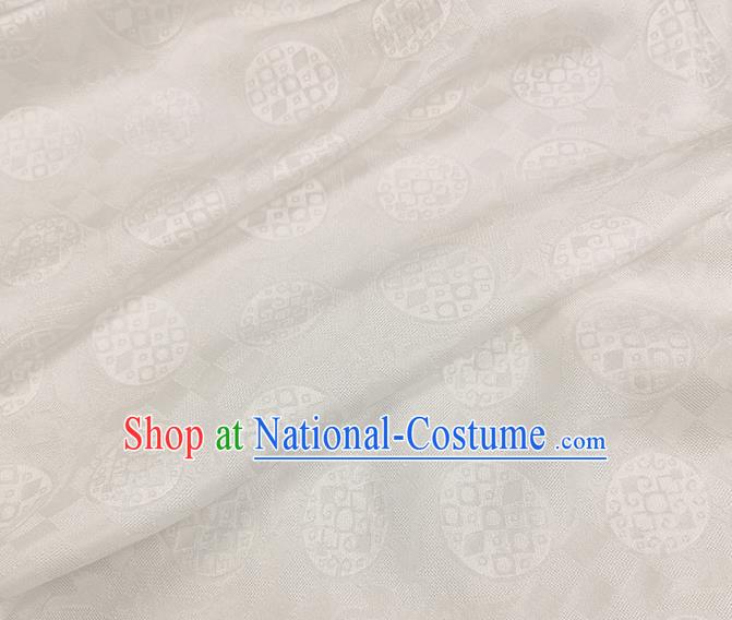 Chinese Classical Round Pattern White Silk Fabric Traditional Ancient Hanfu Dress Brocade Cloth