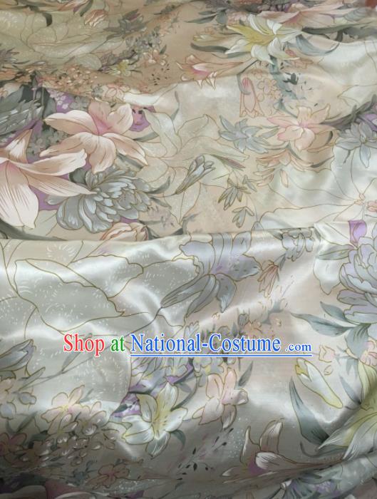 Chinese Classical Lily Flowers Pattern Silk Fabric Traditional Ancient Hanfu Dress Brocade Cloth