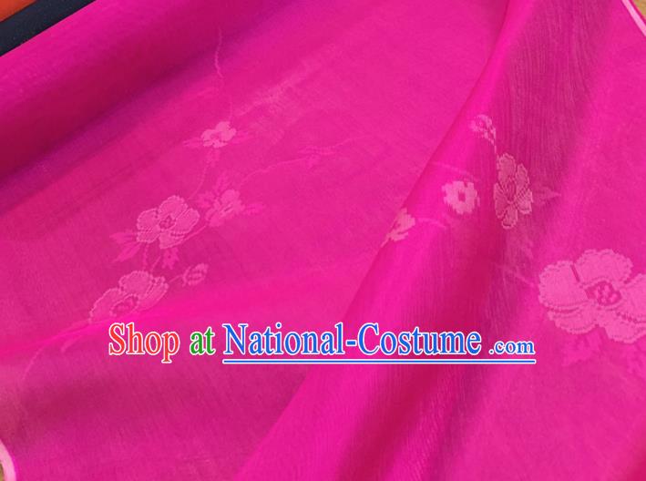 Chinese Classical Flowers Pattern Rosy Silk Fabric Traditional Ancient Hanfu Dress Brocade Cloth