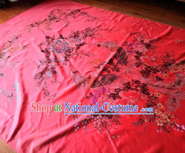 Chinese Classical Phoenix Peony Pattern Red Silk Fabric Traditional Ancient Hanfu Dress Brocade Cloth