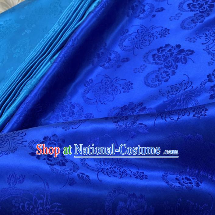 Chinese Classical Chrysanthemum Pattern Royalblue Silk Fabric Traditional Ancient Hanfu Dress Brocade Cloth