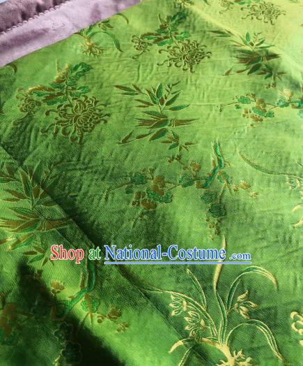 Chinese Classical Orchid Bamboo Plum Pattern Green Silk Fabric Traditional Ancient Hanfu Dress Brocade Cloth