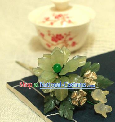 Chinese Ancient Court Queen Jade Lotus Hair Clip Hairpins Traditional Classical Hanfu Hair Accessories for Women