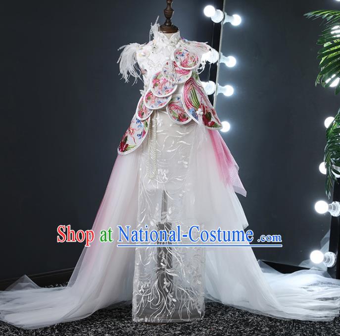 Top Grade Children Day Dance Performance White Dress Chinese Kindergarten Girl Stage Show Costume for Kids