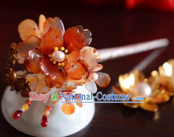 Chinese Ancient Court Queen Red Peony Hair Clip Hairpins Traditional Classical Hanfu Hair Accessories for Women