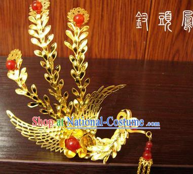 Chinese Ancient Court Queen Tassel Phoenix Step Shake Golden Hairpins Traditional Classical Hanfu Hair Accessories for Women