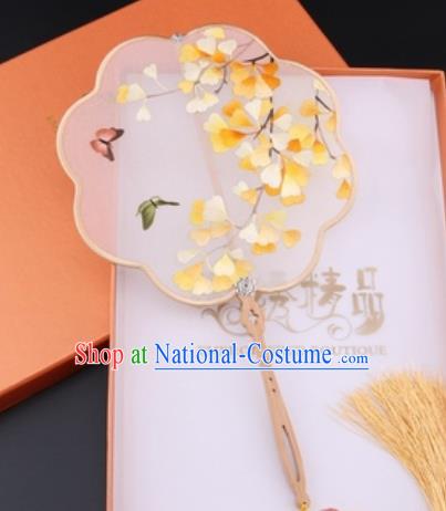 Chinese Traditional Suzhou Embroidery Ginkgo Butterfly Palace Fans Embroidered Fans Embroidering Craft