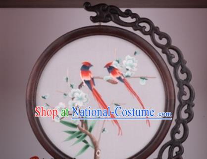 Chinese Traditional Suzhou Embroidery Plum Birds Table Folding Screen Embroidered Rosewood Decoration Embroidering Craft