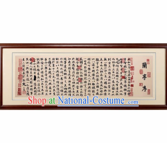 Traditional Chinese Handmade Suzhou Embroidery Calligraphy Orchid Pavilion Preface Wall Picture Embroidered Scroll Embroidery Craft