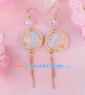 Traditional Chinese Handmade Embroidery Butterfly Earrings Classical Hanfu Embroidered Ear Accessories for Women