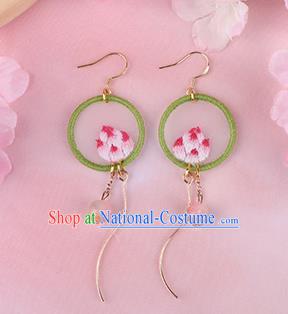 Traditional Chinese Handmade Embroidery Lotus Earrings Classical Hanfu Embroidered Ear Accessories for Women