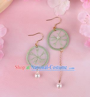 Traditional Chinese Handmade Embroidery Green Earrings Classical Hanfu Embroidered Ear Accessories for Women