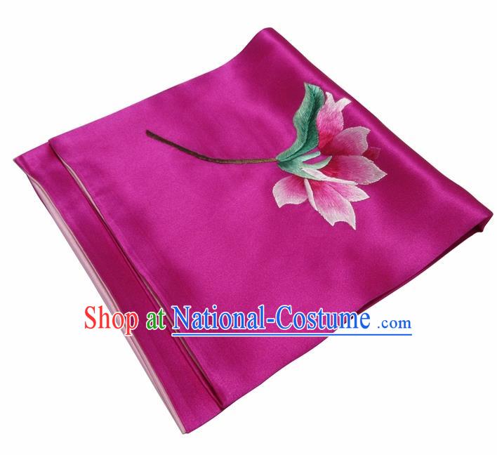 Chinese Traditional Handmade Embroidery Magnolia Rosy Silk Handkerchief Embroidered Hanky Suzhou Embroidery Noserag Craft