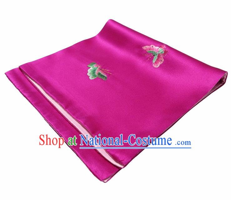 Chinese Traditional Handmade Embroidery Butterfly Rosy Silk Handkerchief Embroidered Hanky Suzhou Embroidery Noserag Craft