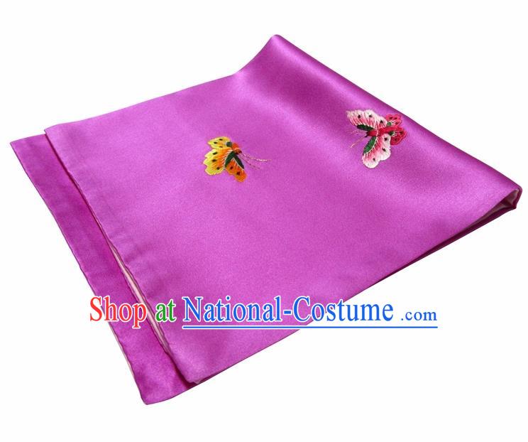 Chinese Traditional Handmade Embroidery Butterfly Lilac Silk Handkerchief Embroidered Hanky Suzhou Embroidery Noserag Craft