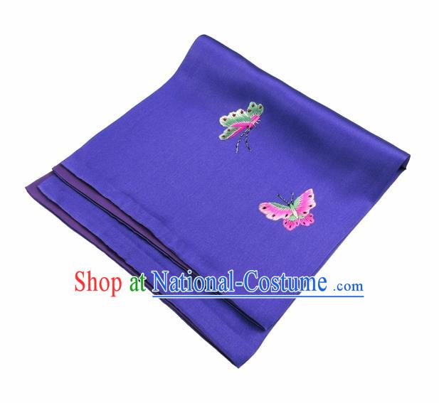 Chinese Traditional Handmade Embroidery Butterfly Purple Silk Handkerchief Embroidered Hanky Suzhou Embroidery Noserag Craft