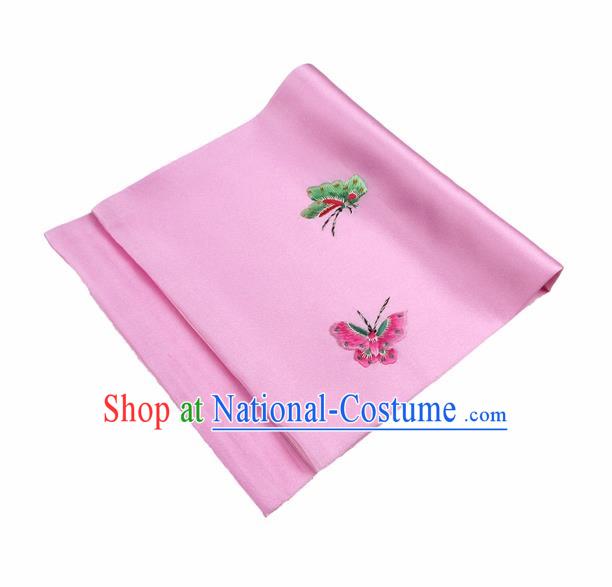 Chinese Traditional Handmade Embroidery Butterfly Pink Silk Handkerchief Embroidered Hanky Suzhou Embroidery Noserag Craft