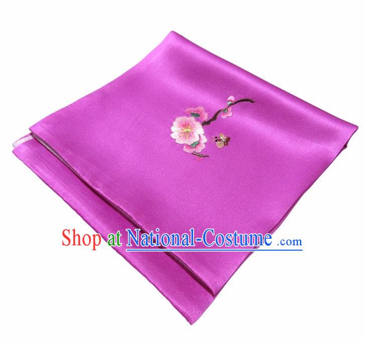 Chinese Traditional Handmade Embroidery Plum Blossom Rosy Silk Handkerchief Embroidered Hanky Suzhou Embroidery Noserag Craft