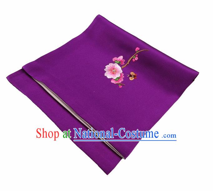 Chinese Traditional Handmade Embroidery Plum Blossom Purple Silk Handkerchief Embroidered Hanky Suzhou Embroidery Noserag Craft