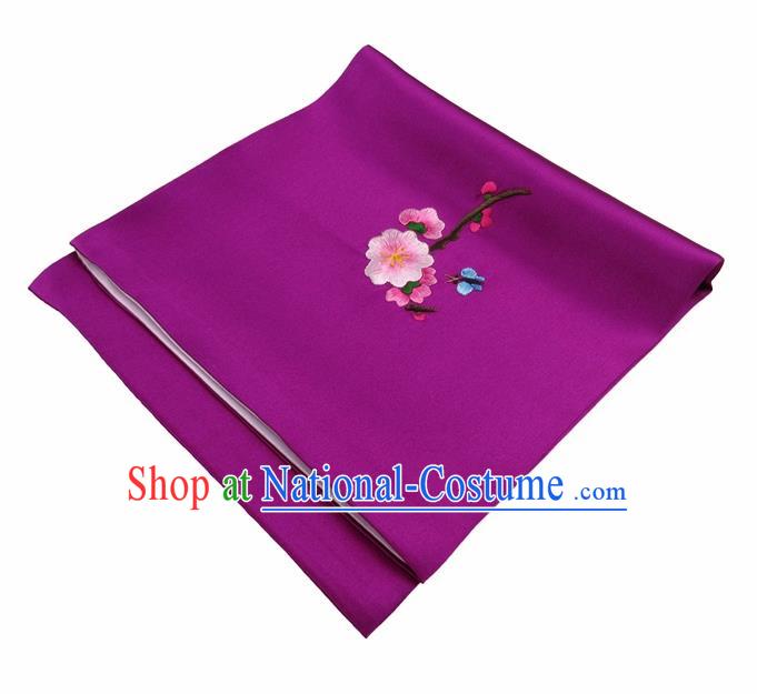 Chinese Traditional Handmade Embroidery Plum Blossom Purple Silk Handkerchief Embroidered Hanky Suzhou Embroidery Noserag Craft