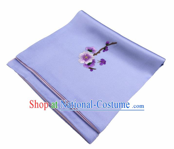 Chinese Traditional Handmade Embroidery Plum Blossom Light Blue Silk Handkerchief Embroidered Hanky Suzhou Embroidery Noserag Craft