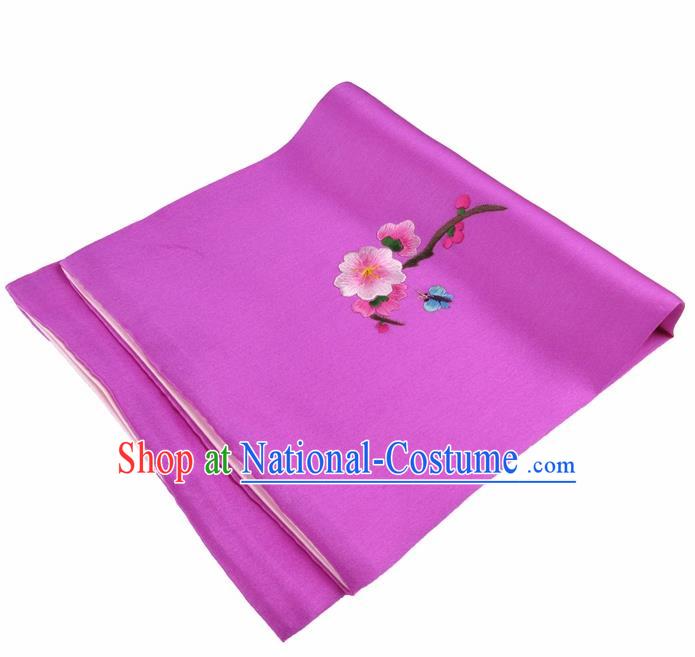 Chinese Traditional Handmade Embroidery Plum Blossom Rosy Silk Handkerchief Embroidered Hanky Suzhou Embroidery Noserag Craft