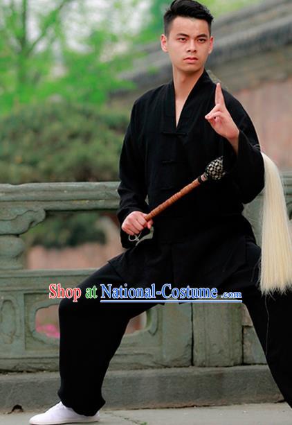 Traditional Chinese Wudang Taoist Priest Kung Fu Tai Chi Black Outfits Martial Arts Competition Costume for Men