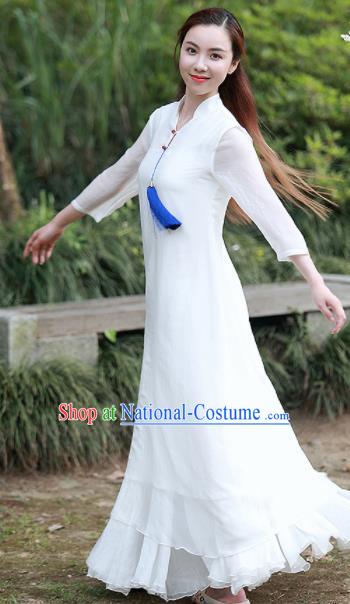 Chinese Traditional Tang Suit White Qipao Dress Classical Cheongsam Costume for Women