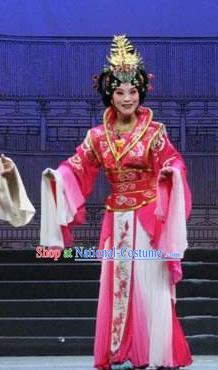 Traditional Chinese Henan Opera Seven Swords Diva Costumes Countess Pink Dress and Headwear for Women