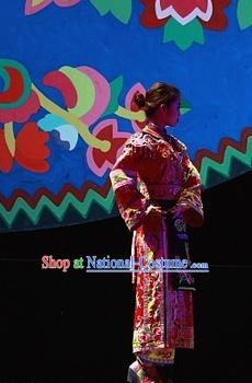 Phoenix Flying Qiang Dance Traditional Chinese Qiang Ethnic Minority Dance Bride Red Dress and Headwear for Women