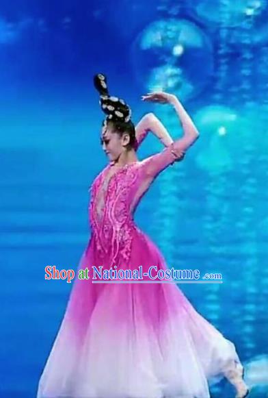 Qing Feng Traditional Chinese Classical Dance Pink Costume and Headwear for Women