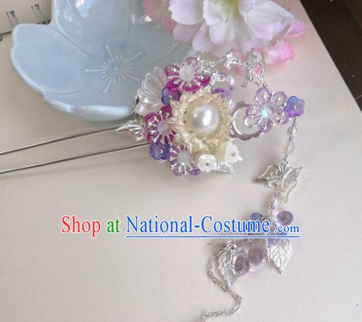 Traditional Chinese Classical Purple Plum Tassel Hairpins Ancient Hanfu Hair Accessories for Women