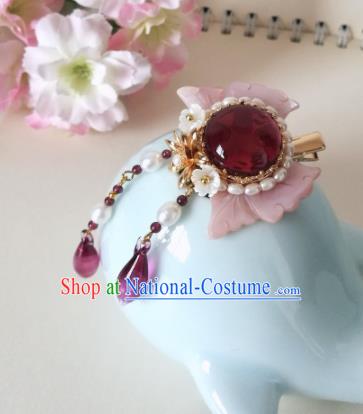 Traditional Chinese Classical Pink Shell Butterfly Tassel Hair Claw Hairpins Ancient Hanfu Hair Accessories for Women