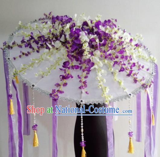 Traditional Chinese Classical Wisteria Umbrella Ancient Hanfu Tassel Umbrellas for Women